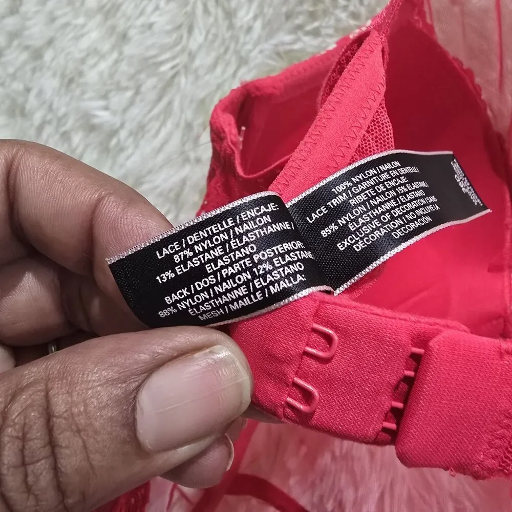 Victorias Secret Very Sexy Lace Mesh Corset Garter Baby Doll Teddy Bra 34D Red